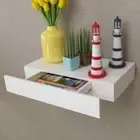 White MDF Floating Wall Display Shelf 1 Drawer Book/DVD Storage