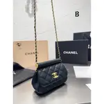 全國購 CHANEL香奈儿 22K金扣翻盖开合链条肩带粒面 小牛皮和金色金属翻盖包单肩 斜挎包MINI超级精致小巧 黑色