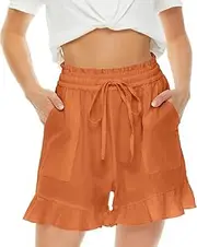 [Generic] Womens Linen Shorts High Waisted Wide Leg Drawstring Ruffle Flowy Shorts with Pockets