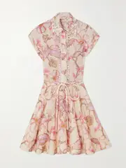 [Zimmermann] Zimmermann - Matchmaker Embellished Floral-print Linen And Silk-blend Mini Dress - Coral - 3 3 Orange