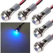 Pack of 5 LED Signal Lamp 12 V 6 mm Waterproof Metal Warning Light Dashboard Warning Lamp for Car Truck Boat (Blue)