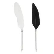 Feather Ballpoint Pens Bulk, 2Pcs Writing Pens Style 2, Black/White