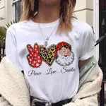 潮牌 創意 T恤 PEACE LOVE SANTA T SHIRT 歐美風和平友愛圣誕老人T恤女短袖潮