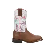 Roper Running Free Square Toe Cowboy Toddler Girls Brown, White Casual Boots 09
