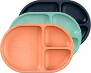 Boon Chow Silicone Divided Plate, Mint Multicolor 9.1-Inch Length x 6.2-Inch Width (Pack of 3)