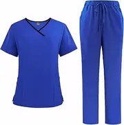 [Meichoon] Scrub Set Unisex Medical Uniform Set Polyester Breathable Quick Dry Anti Pilling Workwear with 4 Pocket Top Stretch Pants DK51