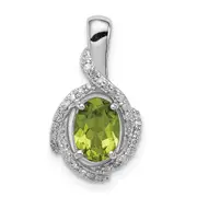 Sterling Silver Rhodium-plated Diamond u0026 Peridot Oval Pendant