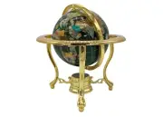 10" Tall Table Green Crystallite Ocean Gemstone World Globe with Gold Tripod Std