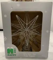 Silver Wire Star Christmas Tree Topper H For Happy 10.5”x8.25” New