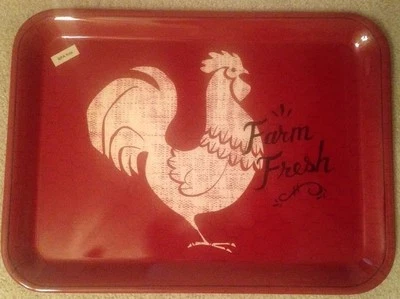 Homestead Collection "Farm Fresh" Melamine Serving Tray: Red w/White Rooster