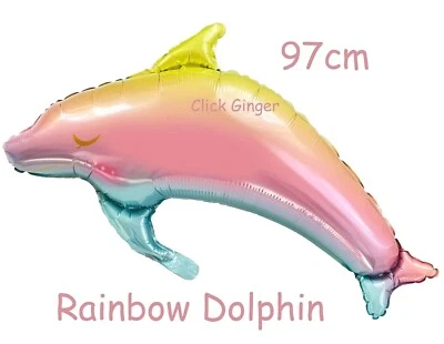 Rainbow Dolphin Balloon Ombre Mermaid Helium Foil Under the Sea