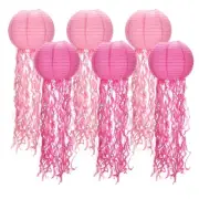 6 Pack Jellyfish Paper Lanterns Hanging Decorations, Rose Red, Pink