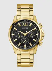 GUESS Men's Gold Black Dial Walker Watch