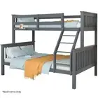 Convertible Triple Bunk Bed Frame, Single & Double, Solid Pine Wood, Grey