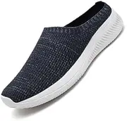[URLECHS] Men's Breathable Mesh Backless Walking Shoes Lightweight Comfortable Slip On Knit Mules Casual Home Garden Clog Slippers