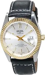 [Gevril] Men's West Village Automatic Watch, Genuine Italian Leather Strap, Silver, Automatic Watch