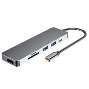 D92 6 in 1 Type-C to 2 Port USB 3.0 4K HD 30Hz PD Charging TF/SD Card Slot Data HUB Adapter for Tablet Laptop