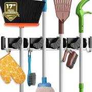 Holikme Mop Broom Holder Wall Mount Metal Pantry Organization and Black