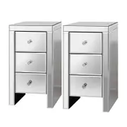 ALFORDSON 2x Mirrored Bedside Table Silver