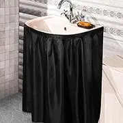 Fabric Sink Skirt Diamond Bathroom Stitch Self Stick Adhesive Waterproof Fabric Under Sink Curtain Skirt 55 x 32 Inch Adds Bathroom Storage(Black,Classic Style)