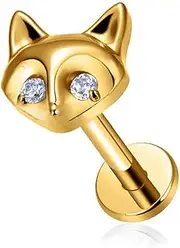 [Niaspi] 16G Push In Lip Rings G23 Titanium Small Fox Labret Lip Studs Threadless Cartilage Tragus Helix Flat Back Stud Earrings Medusa Body Piercing Jewelry for Women