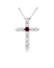 Diana M. Fine Jewelry 14K 0.18 ct. tw. Diamond & Ruby Cross Pendant Necklace