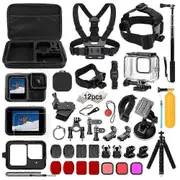 For GoPro Hero 13 Black Waterproof Case Chest Strap Tempered Glass Screen Protector with Selfie Stic