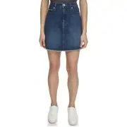 DKNY Ladies Mid Rise Denim Skirt Size 16 Dark Wash NEW