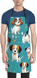 LHBWCVN Cartoon Dog Apron for Adults, Waterproof Cooking Aprons with 2 Pockets, Adjustable Bib Apron for Dishwashing, Long Kitchen Apron for Women Men Work Aprons for Dog Grooming, Black