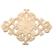 2Pcs Wood Carving Applique Unpainted Onlay Flower Pattern Door Furniture Cabinet Decal Decor