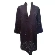 Talbots NEW Eyelet Coverup Womens Medium Navy Blue Cotton Beach Coastal Boho