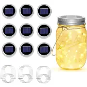 Solar Mason Jar String Lights Lid, [Upgraded] 9 Pack 20 Led Antirust Waterpro...