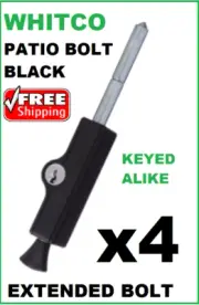 4x BLACK WHITCO PATIO BOLT LOCKABLE SLIDING DOOR LOCK ENTENDED BOLT W2207517C4