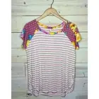 Mauve Striped Top With Floral Polka Dot Sleeves Size Medium