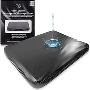 Black Vinyl Queen Waterproof Fitted Massage Bed Sheet with Side Pocket | Mattress Protector, Bed Cover for Nuru Massage - Oil, Water-Based, Silicone Safe | 152cm x 203cm + 35cm Deep Pocket