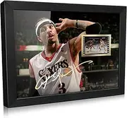 ORIMAMI Signed Basketball Player Allen Ezail Iverson Poster Framed Photo Gift 8x6 Inches with 1x35mm Film Mini Cell Display,Gifts for Allen Ezail Iverson Fans