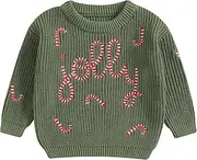[PanLidapan] Toddler Baby Boys Girls Christmas Sweater Fall Winter Warm Jumper Letters Candy Cane Embroidery Long Sleeve Tracksuit Infant Pullover Knitwear