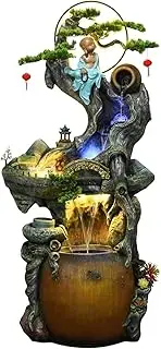 Chinese Rockery Water Fountain Landscape Simulation Potted Plants Monk Statue Decoration Indoor Freestanding Fountain