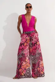 Beach Tropical Georgette Wide Leg Woven Pants
