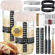 VenVoria Sourdough Starter Jar Kit, 2 Pack 16Pcs 24 oz Sourdough Starter Kit, Heat Resistant Glass Container, Cloth Cover & Metal Lid, Bread Lame, Dough Scraper, Thermometer – Bread Baking Supplies