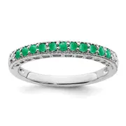 Solid 14k White Gold Simulated Emerald and CZ Band