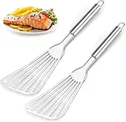2-Piece Fish Spatula, Upgrade Metal Spatula, Big Size Spatula Stainless Steel, Premium Kitchen Spatula Set, Thickness Blade Spatulas Turner for Cooking, Flipping, Turning, Frying and Grilling