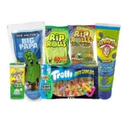 BIG PAPA PICKLE KIT WITH RIP ROLLS, WARHEADS SOUR CANDY & TROLLI BRITE CRAWLERS