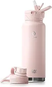 [Ideus] Vacuum Insulated Water Bottle, Stainless Steel Double Wall Flask Metal Sports Canteen with Leak-Proof Straw Screw Cap (Light Pink, 40oz (1140ml))