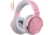 OneOdio Over Ear Headphone, Wired Bass Headsets with 50mm Driver, Foldable Lightweight Headphones with Shareport and Mic for Recording Monitoring Mixing Podcast Guitar PC TV (Light Pink)