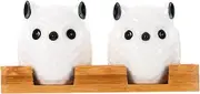 TOPPERFUN 2pcs Ceramic Owl Shaker with Trays Cute Condiment Pots for Kitchen Restaurant and Home Porcelain Sugar Bowl for Countertop Storage