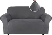 Smarcute Stretch Suede Sofa Cover for 2 Cushion Couch Cover Sofa Slipcover Furniture Cover for 2 Seater Sofas, Feature Elastic Bottom and Water Repellent Soft Fabric (2 Seater, Grey)