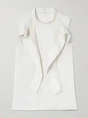 [Sacai] Sacai - Ruffled Satin-trimmed Chiffon Blouse - White - 2 2 White