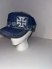 Crown Blue Denim Hat Bling Rhinestones Adjustable High Quality Headgear Cap