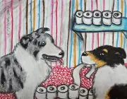 Mini Aussie TP Hoard Art Print 4x6 Dog Collectible Signed by Artist KSams